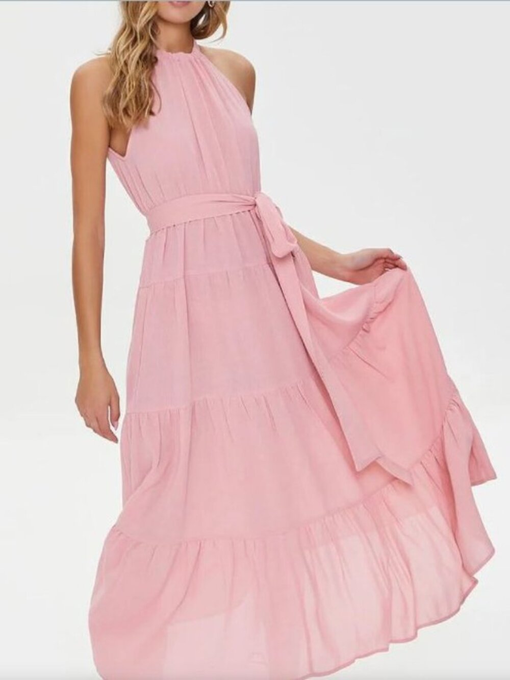 Forever 21 Ross Belted Halter Maxi Dress Small S